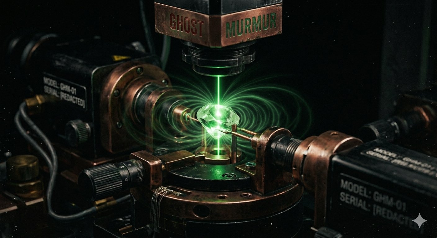 NV-center synthetic diamond chip under green laser illumination with magnetic field lines